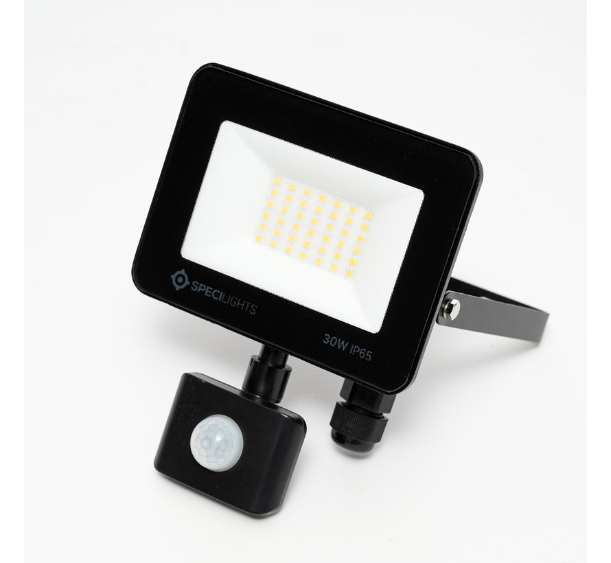 30W LED Bouwlamp met Sensor Zwart IP65 - 6000K - Ingebouwde IP68 connector