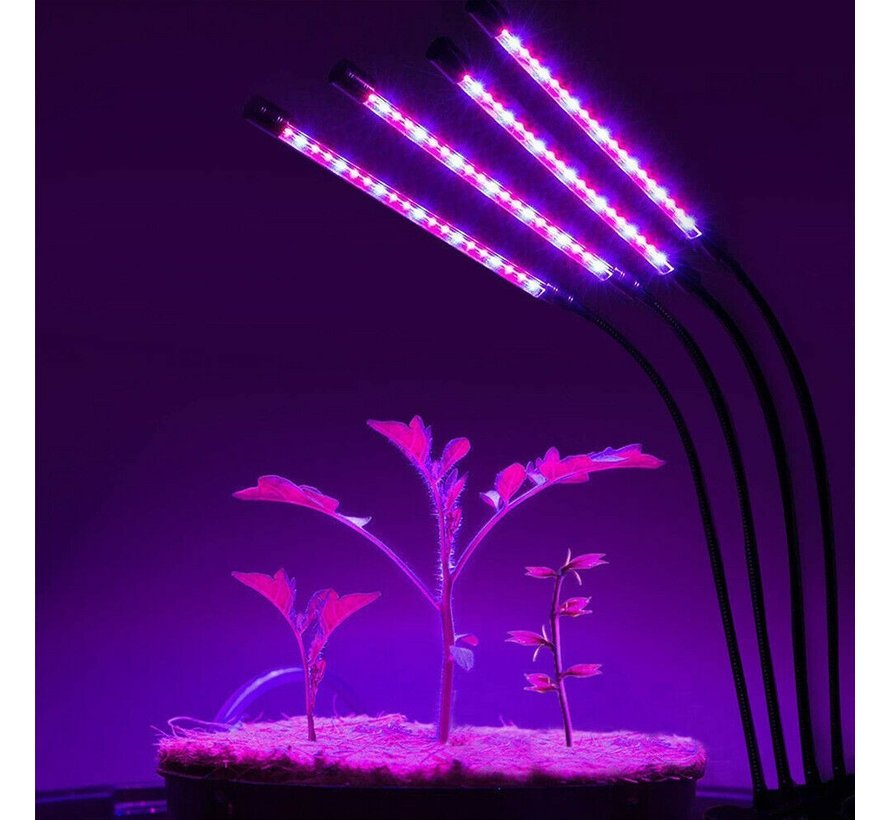 Led kweeklamp - Groeilamp met automatische timer - Full Spectrum - Klem met 4 koppen - Tijd helderheid en kleur instelbaar