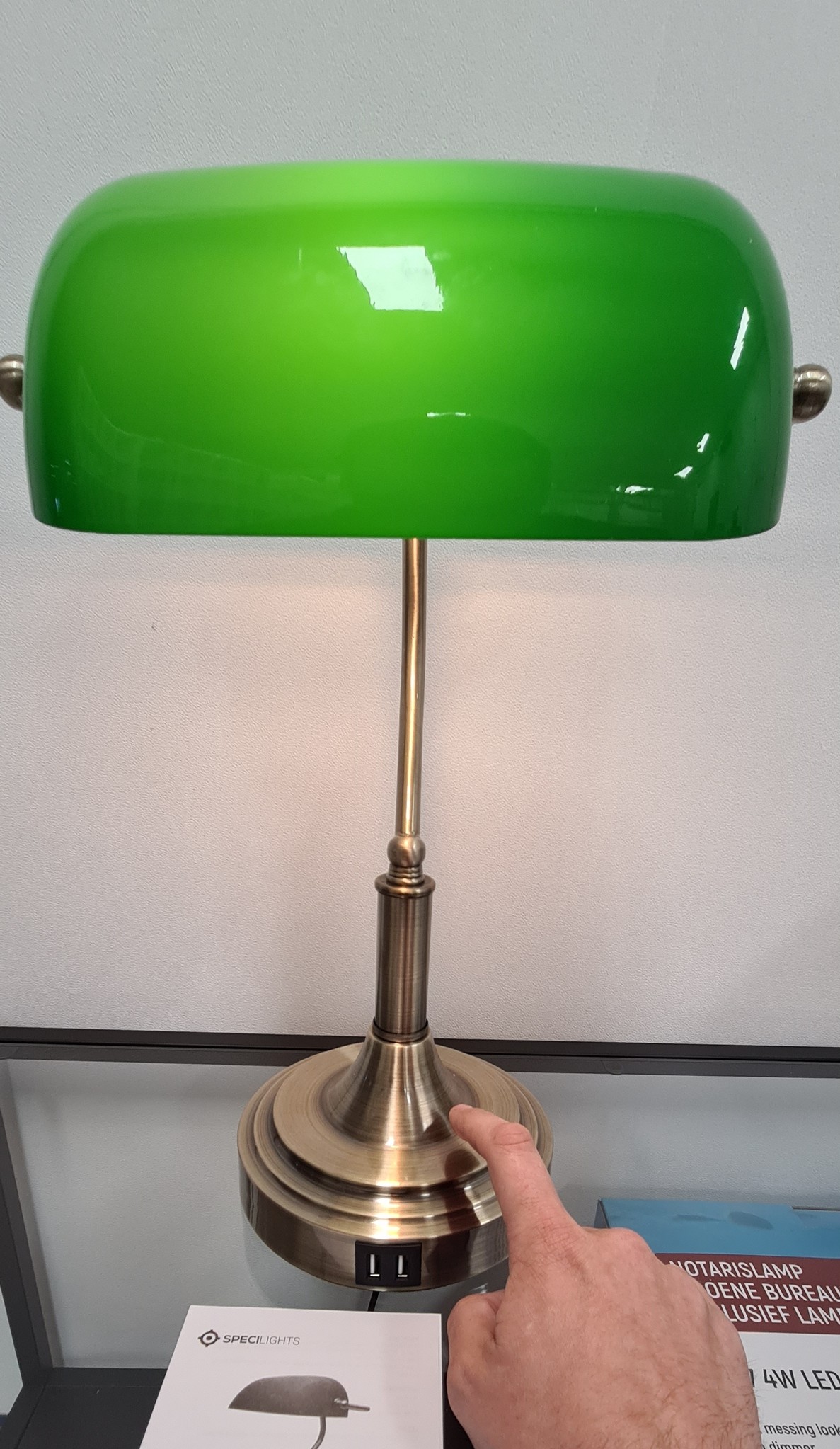 Notarislamp - Groene Bureaulamp inclusief Lamp - Touchdimmer - USB aansluiting - Bankierslamp met E27 fitting LedlampshopXL