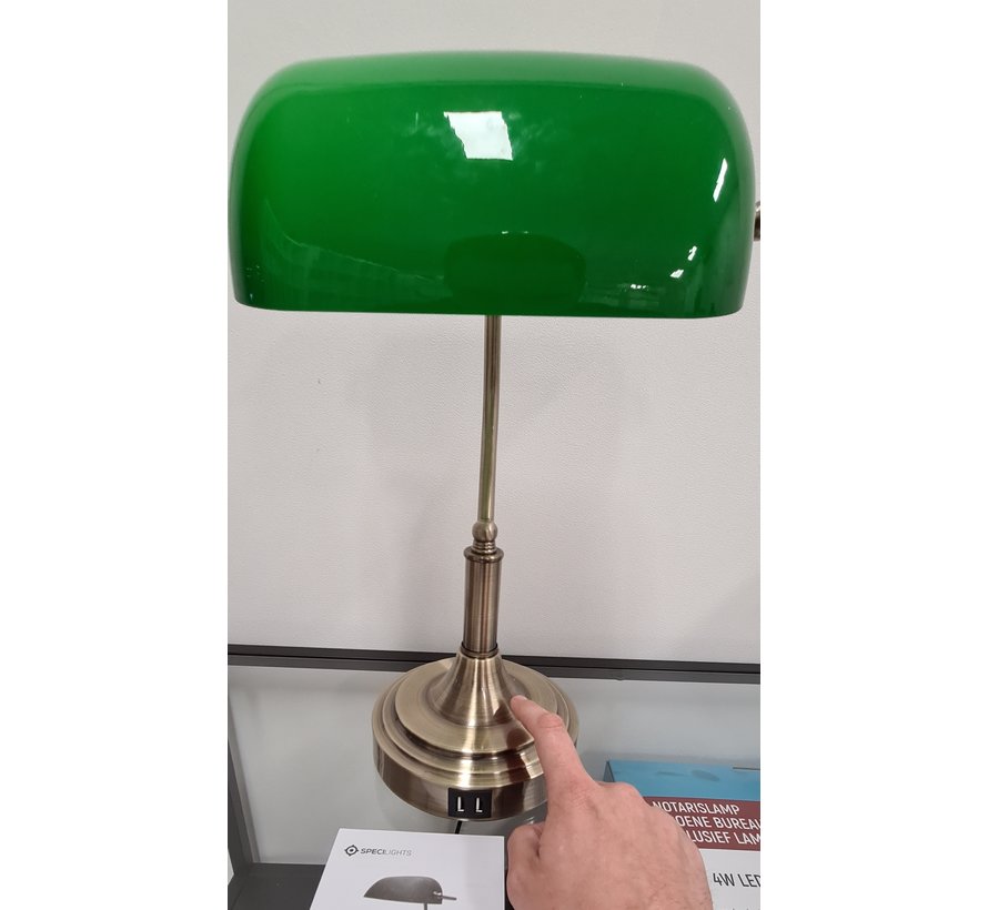 Notarislamp - Groene Bureaulamp inclusief Lamp - Touchdimmer - USB aansluiting -  Bankierslamp met E27 fitting