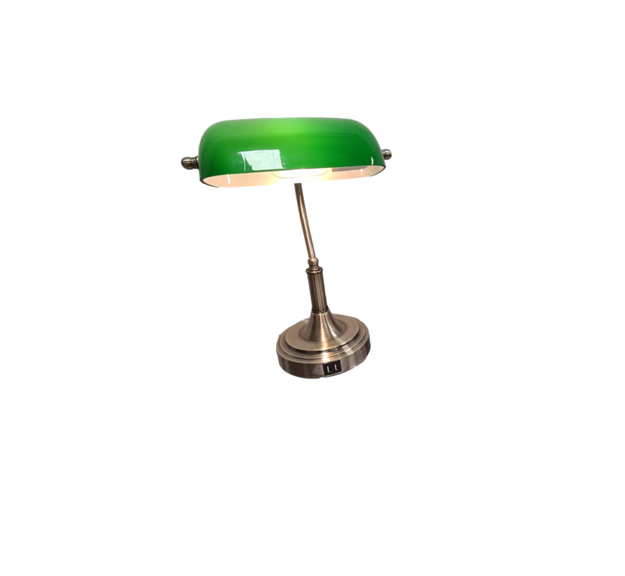 Notarislamp - Groene Bureaulamp inclusief Lamp - Touchdimmer - USB aansluiting -  Bankierslamp met E27 fitting