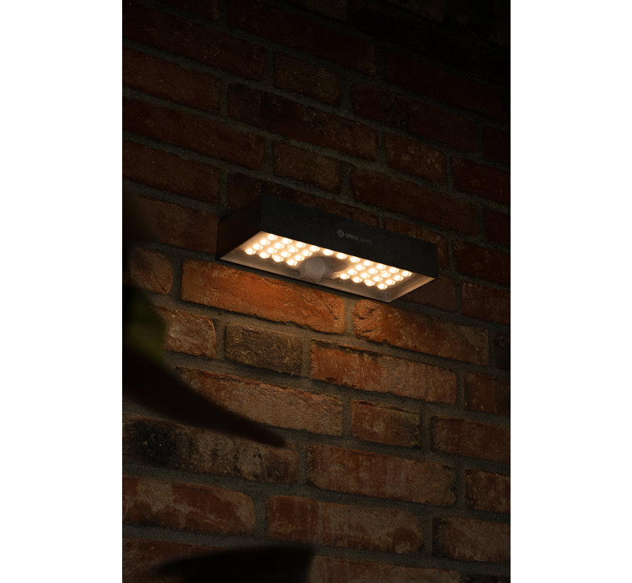 LED Solar wandlamp zwart 6W - Waterdicht met sensor - Muurlamp IP65 3000K