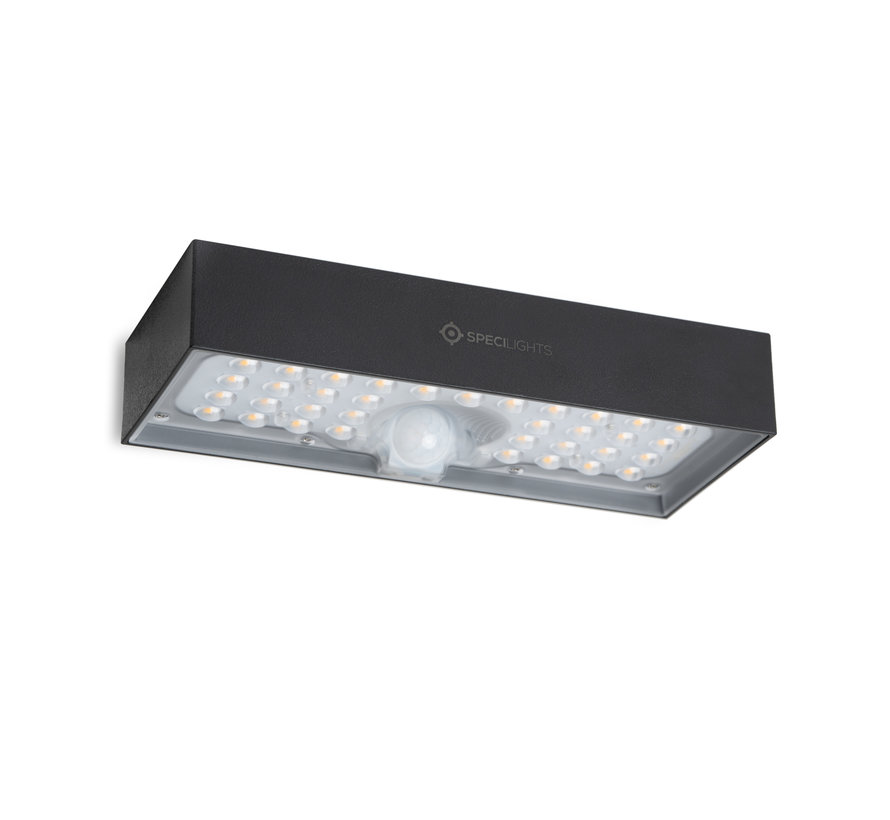 LED Solar wandlamp zwart 6W - Waterdicht met sensor - Muurlamp IP65 3000K