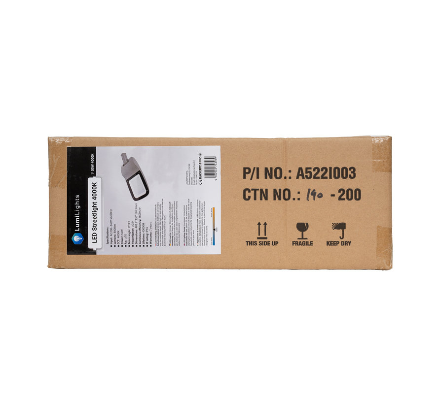 LumiLights LED Straatlamp 50W - 160LM/W - Inclusief muurbeugel - 7 jaar garantie - ERP 2.0 - 4000K