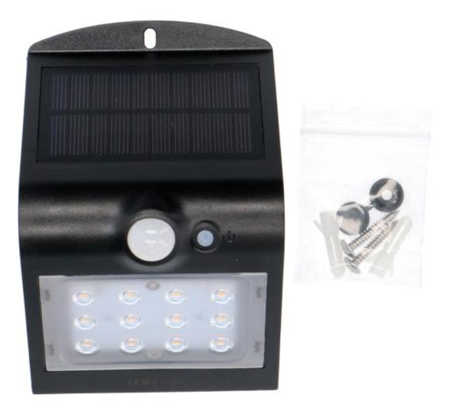 Solar buitenlamp - schijnwerper - Kyoto 1,5W 220lm 3000K IP65 - sensor - Zwart