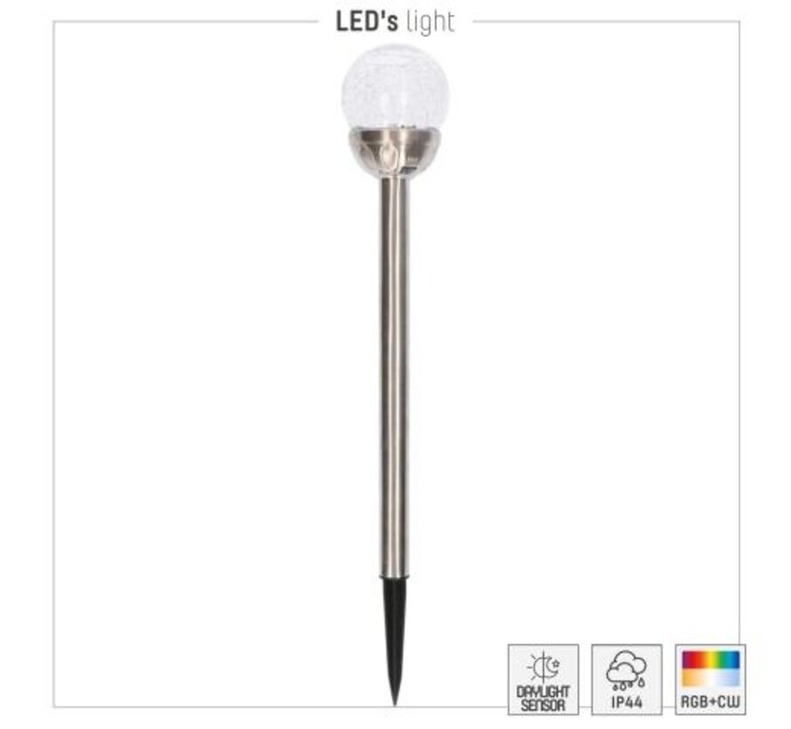 Solar buitenlamp - lamp met grondspies 1lm 6500K IP44 - sensor - Roestvrijstaal