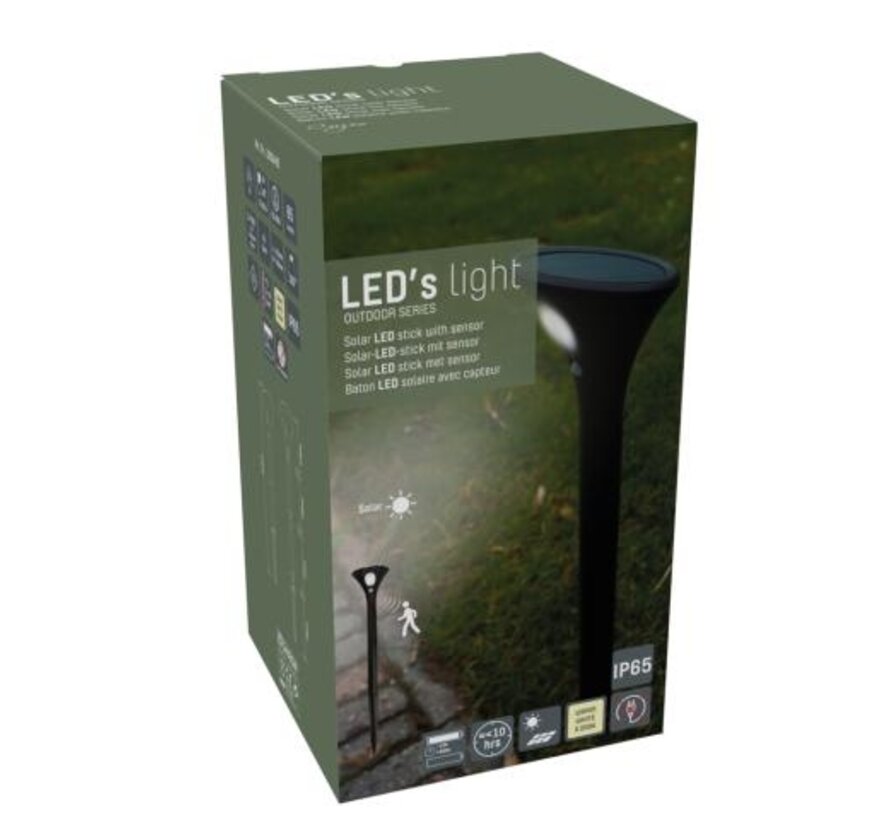 Solar buitenlamp - lamp met grondspies - Cuzco 65lm 3000K IP65 - sensor - Zwart