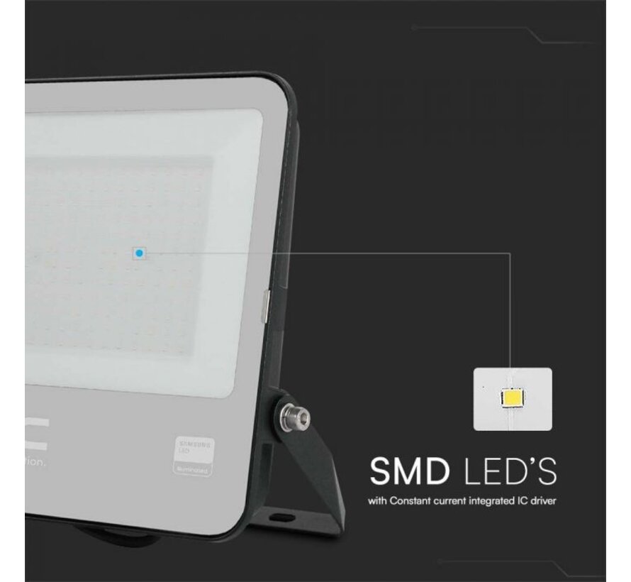 150W LED Floodlight met Samsung Chip, 6500K, Zwart, Grijs Glas, 135LM/W - V-TAC UK