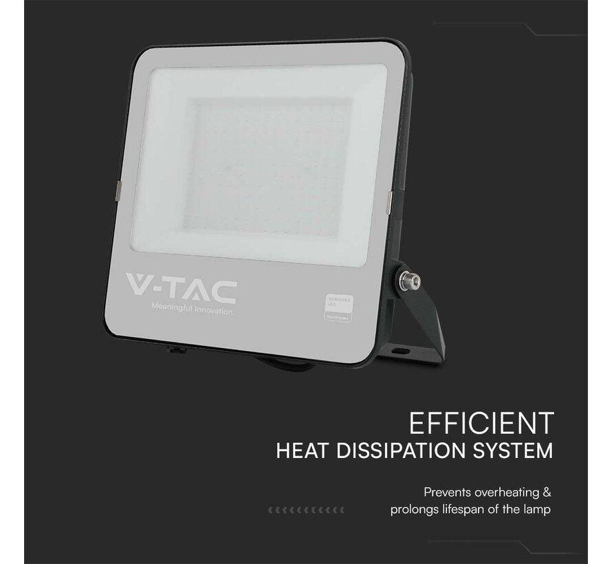 150W LED Floodlight met Samsung Chip, 6500K, Zwart, Grijs Glas, 135LM/W - V-TAC UK