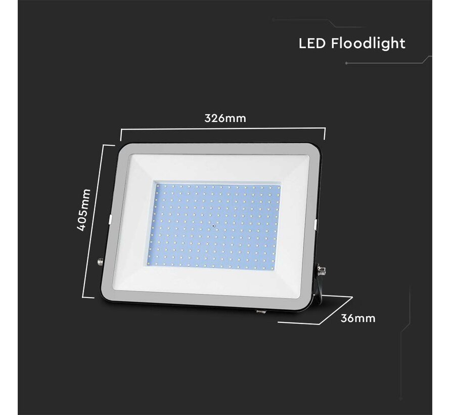 V-TAC 200W Floodlight met Samsung Chip, 1m Kabel, 6500K, Zwart Body, Grijs Glas
