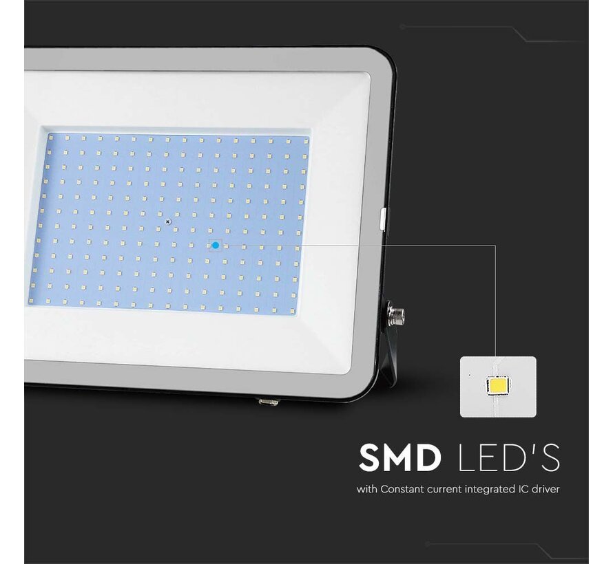 V-TAC 200W Floodlight met Samsung Chip, 1m Kabel, 6500K, Zwart Body, Grijs Glas