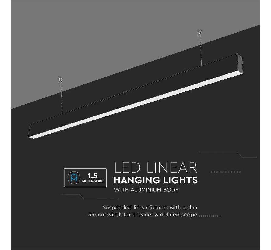 40W LED Lineaire Hanglamp met Samsung Chip en 6400K Lichtkleur in Zwart