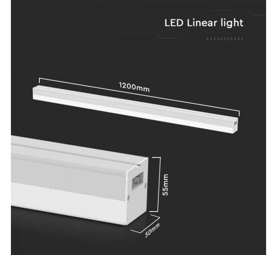 V-TAC 40W LED Lineaire Verlichting 6500K - Wit Lichaam voor Commerciële en Residentiële Toepassingen