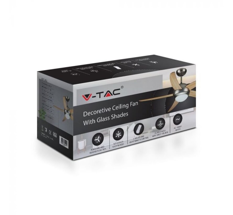 V-TAC 60W LED Plafondventilator met Lichtkit - RF Controle - 5 Bladen - AC Motor - Perfect voor Woonkamers en Kantoren