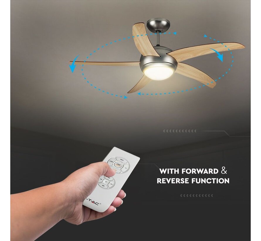 V-TAC 60W LED Plafondventilator met Lichtkit - RF Controle - 5 Bladen - AC Motor - Perfect voor Woonkamers en Kantoren