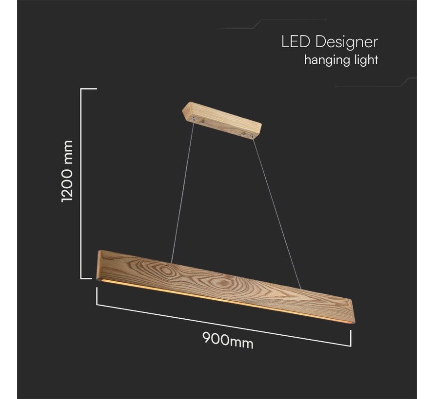 V-tac 24W LED Hanglamp met Houtafwerking en 3000K Warm Wit Licht
