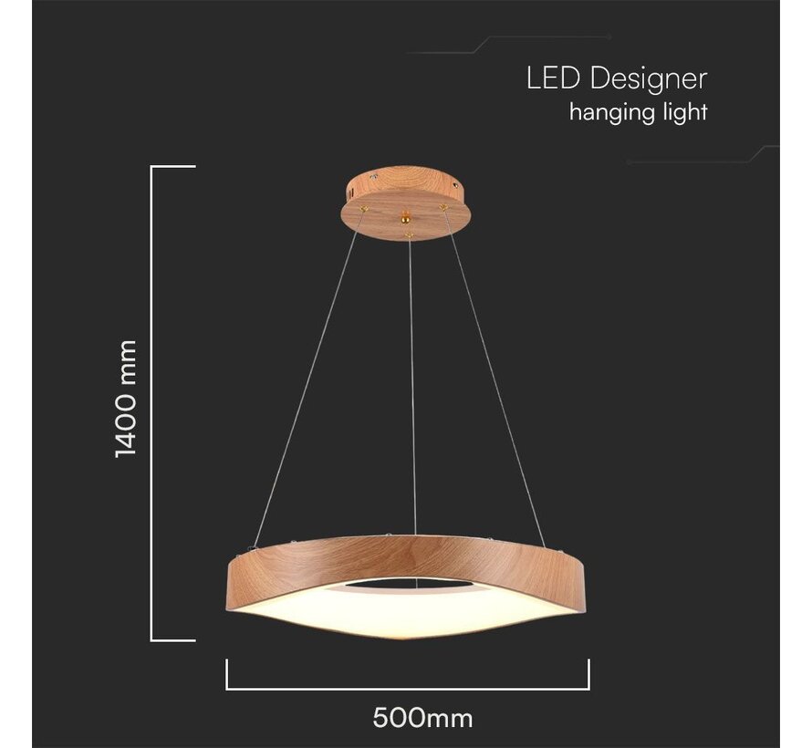 VT-7974 LED Designer Hanglamp 3000K met Houtafwerking en Witte Body
