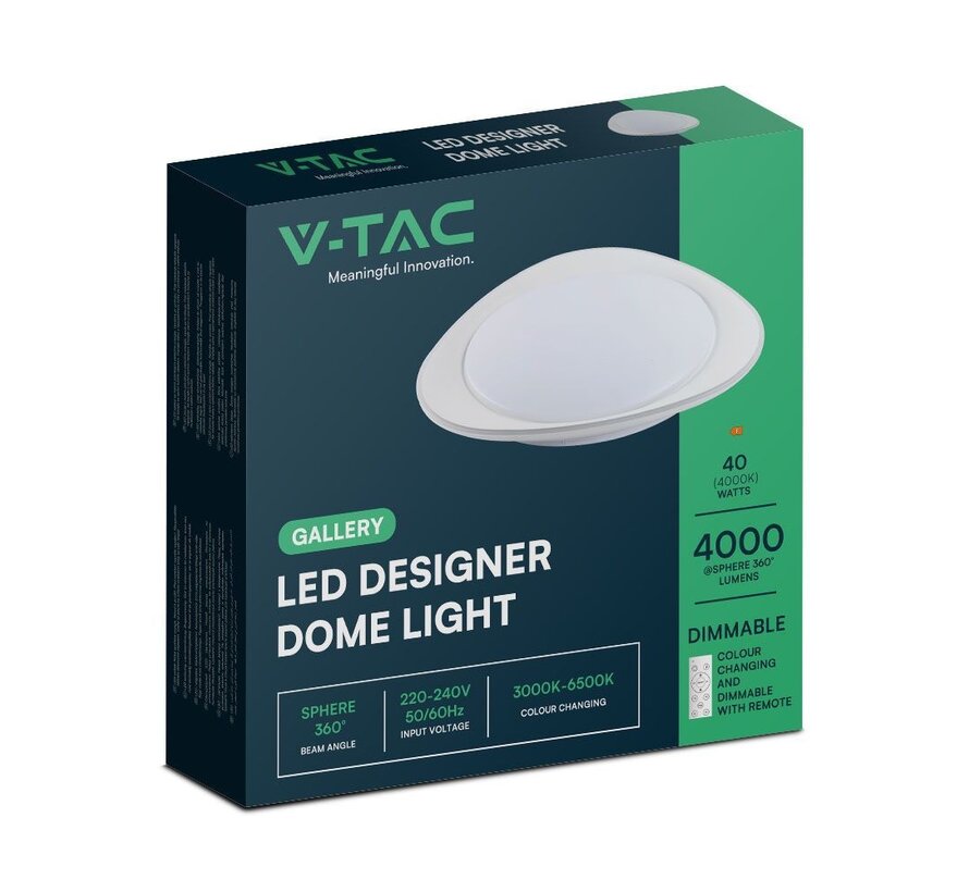 V-TAC LED 20W/40W Designer Domelight met Afstandsbediening - Dimbaar en 3-in-1 Kleurverandering