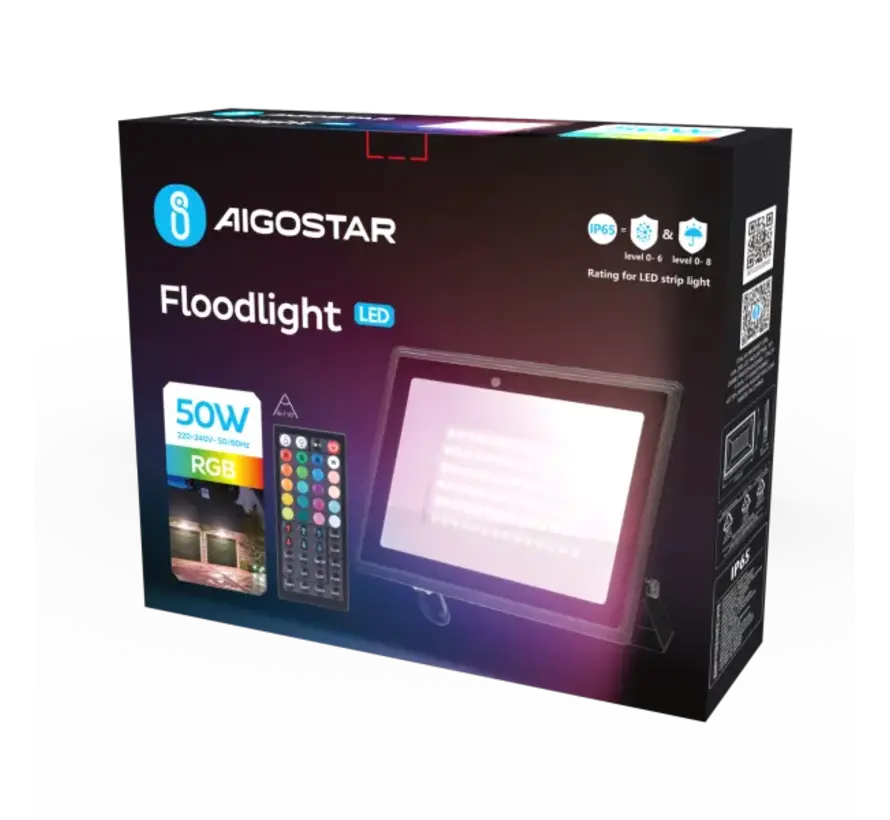 50W RGB LED Bouwlamp - Floodlight inclusief Remote - Waterdicht met 0.5M kabel