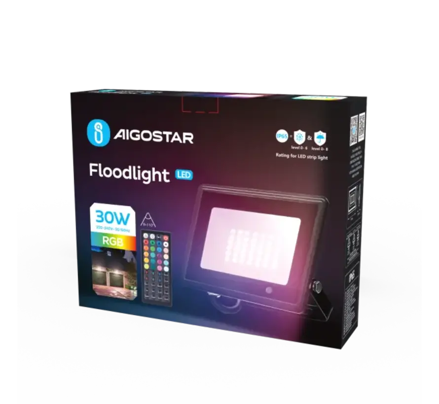 30W RGB+CCT LED Bouwlamp - Floodlight inclusief Remote - Waterdicht met 0.5M kabel