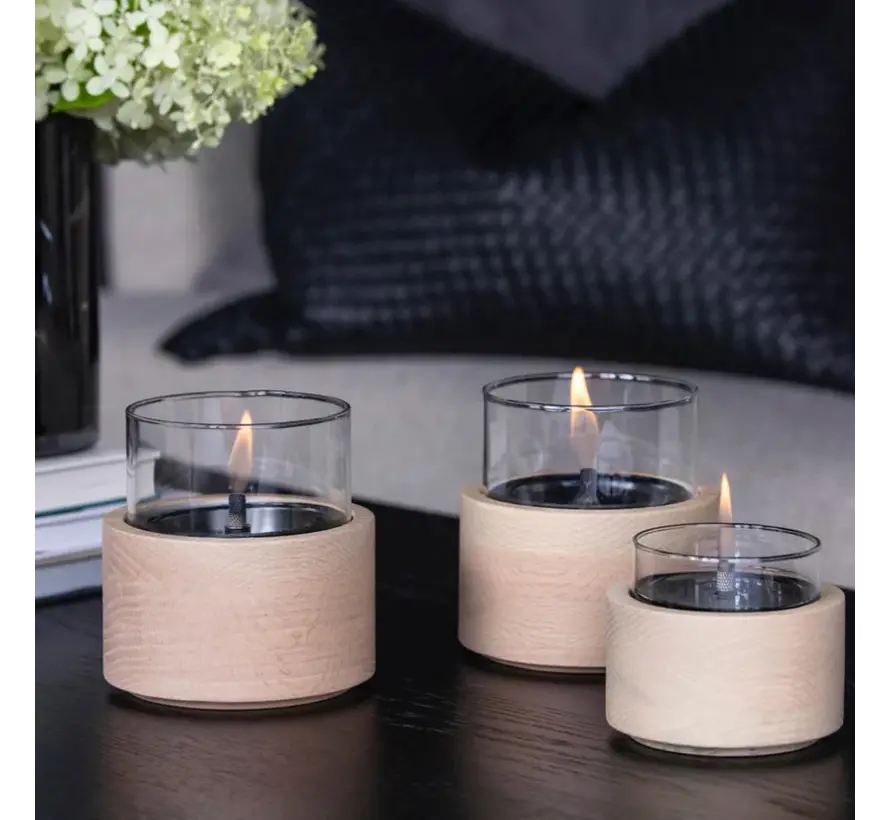 Tenderflame Lotus 12 – Ø 12 × 12,5 cm Eiken Tafelhaard, 150 W Rook- & Geurvrij