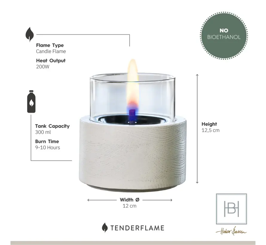 Tenderflame Lotus 12 – Ø 12 × 12,5 cm Eiken Tafelhaard, 150 W Rook- & Geurvrij