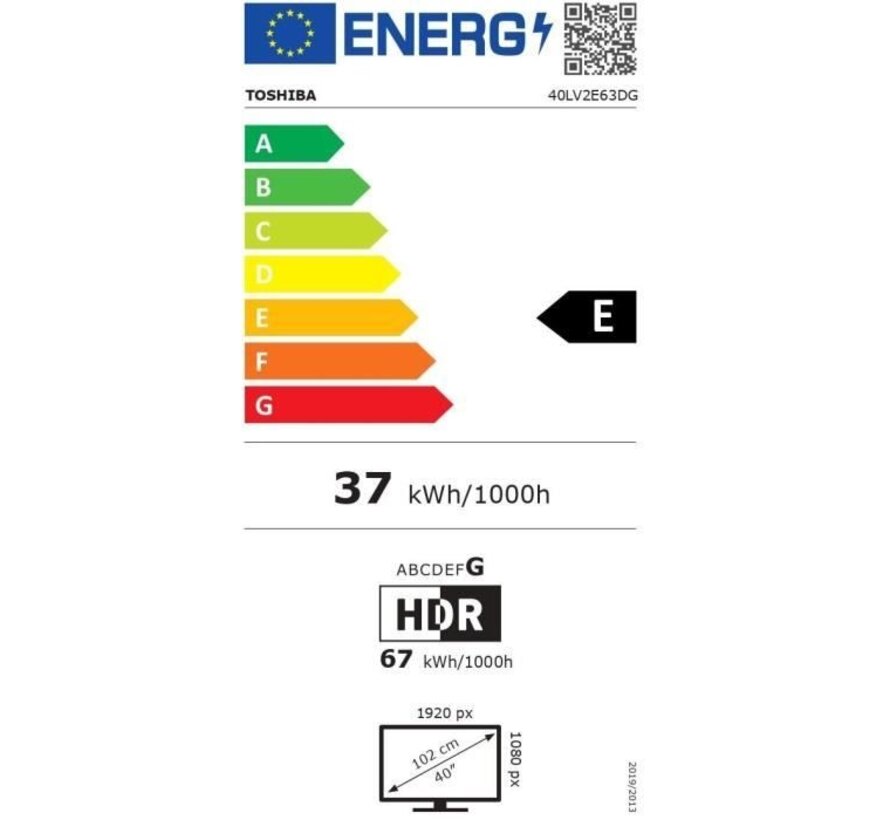 TOSHIBA 40LV2E63DG - 40'' (102 cm) LED-TV - Full HD 1920x1080 - HDR10 - Smart TV aangesloten TV - 2xHDMI - WiFI