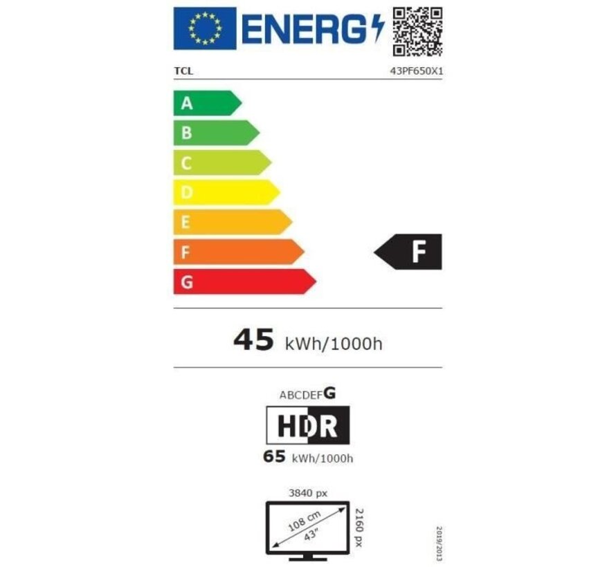 TCL 43PF650 - 43" LED-tv (108 cm) - 4K UHD 3840x2160 - HDR10 - Smart-tv - 3xHDMI 2.1 - WiFi