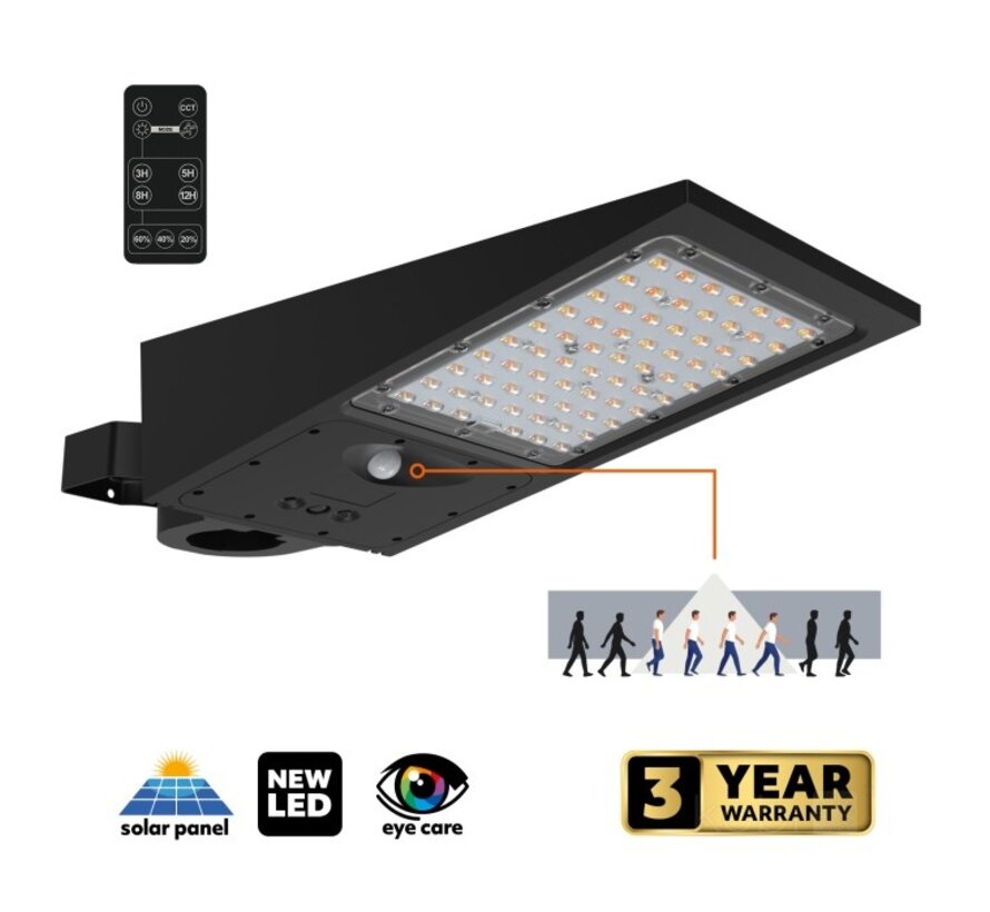 LED Straatlamp 30W met ingebouwd zonnepaneel en accu - IP65 met bewegingssensor en remote
