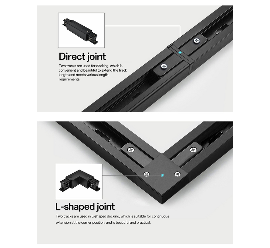 L-Connector voor 3-Fase Spanningsrails – Hoekkoppeling – Wit
