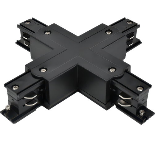 X-Connector voor 3-Fase Spanningsrails – 4-Weg Koppeling – Zwart