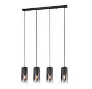 TRIO TRIO Robin hanglamp 4-lichts – mat zwart met smoked glas – 4x E27