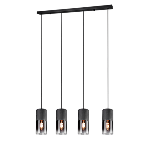 TRIO TRIO Robin hanglamp 4-lichts – mat zwart met smoked glas – 4x E27