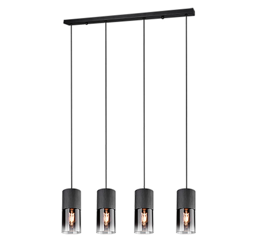 TRIO Robin hanglamp 4-lichts – mat zwart met smoked glas – 4x E27