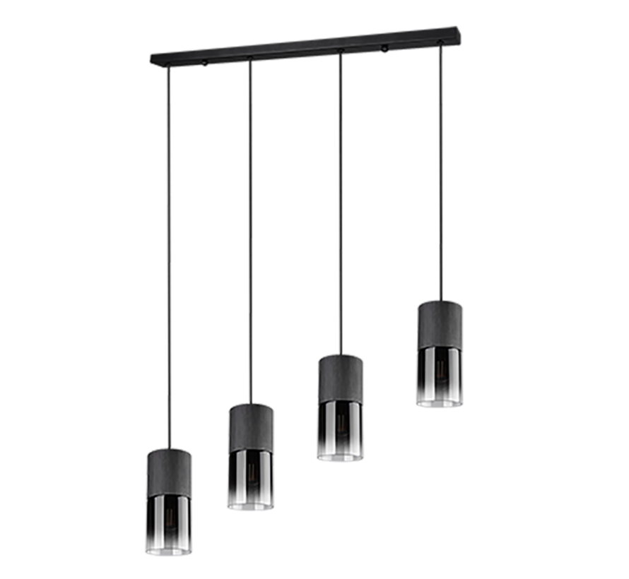 TRIO Robin hanglamp 4-lichts – mat zwart met smoked glas – 4x E27