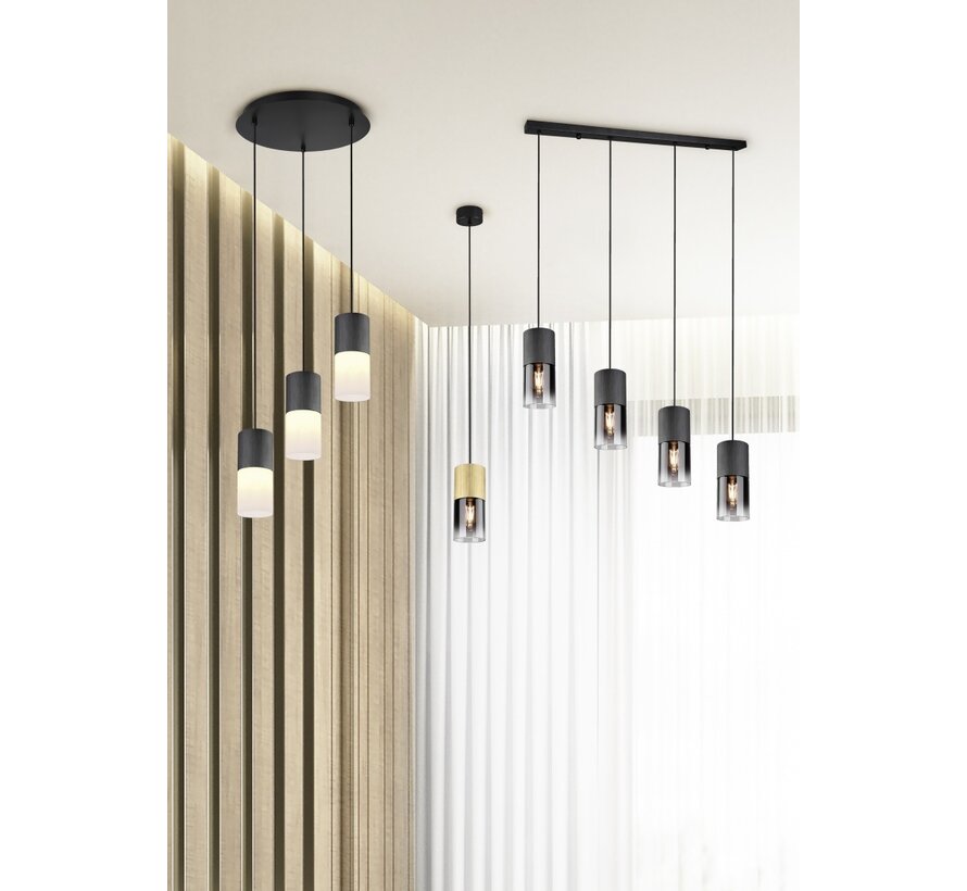 TRIO Robin hanglamp 4-lichts – mat zwart met smoked glas – 4x E27