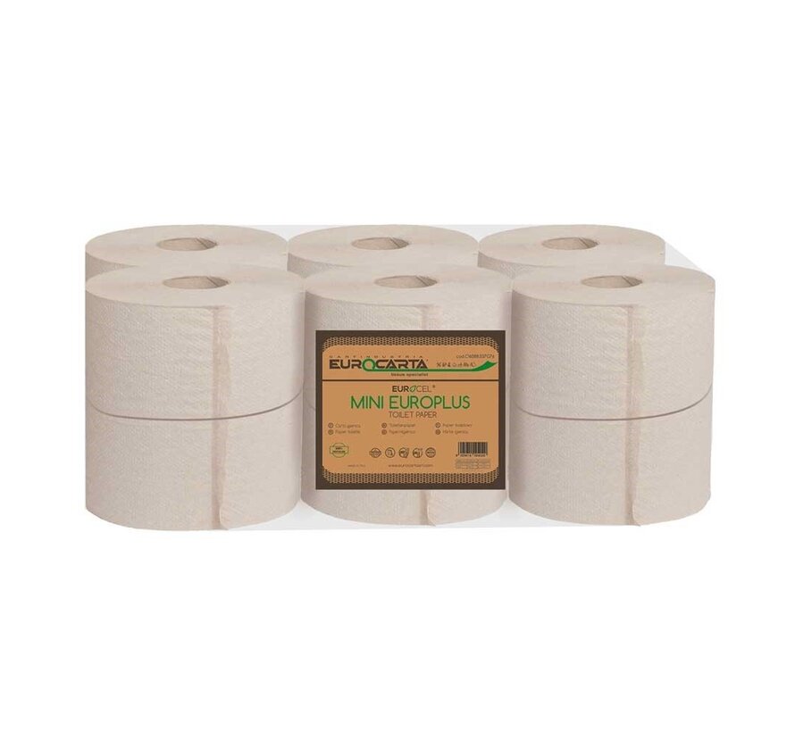 WC-Papier Mini Jumbo - 100% recycelt - 2-lagiges Toilettenpapier - 12 Rollen à 130 Meter