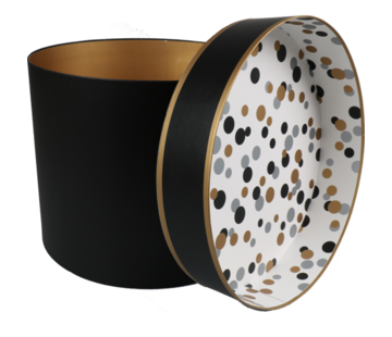 Runde Geschenkbox - Konfetti - Karton - 20cm - Ø25cm - schwarz/gold - 8 Stück
