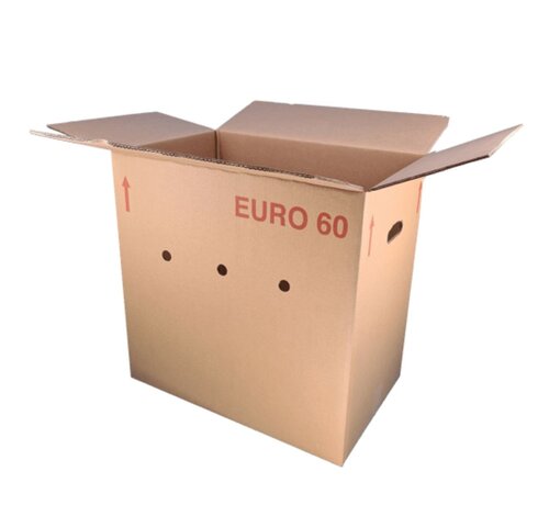 Ganze Eurobox 60 - 60 x 40 x 60 cm - Doppelwellig - Mit Griffen - Mit Löchern versehen