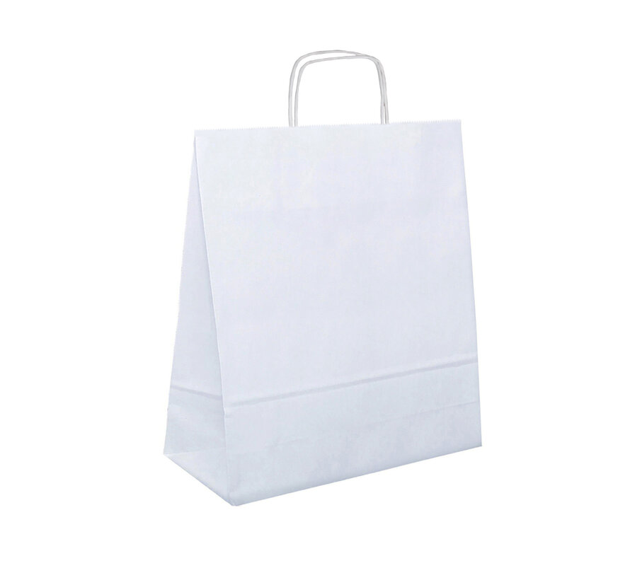 Papiertragetaschen weiß – 25 x 11 x 32 cm – Flachhenkel – 250 Stück