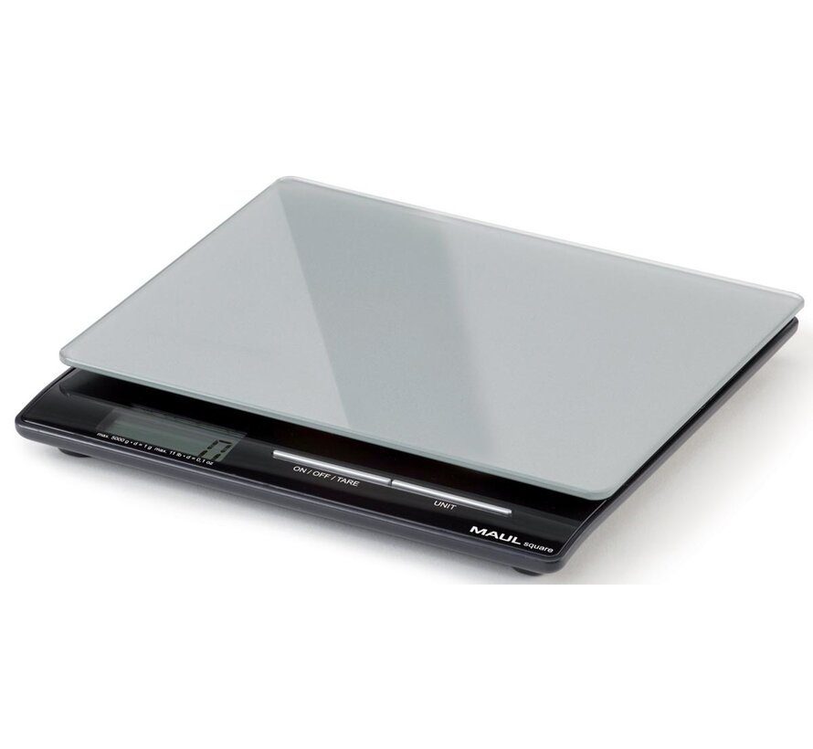 MAUL - Briefwaage Square - 5 kg ( /1gr)- inkl. Batterie - mit Glaswägeplatte