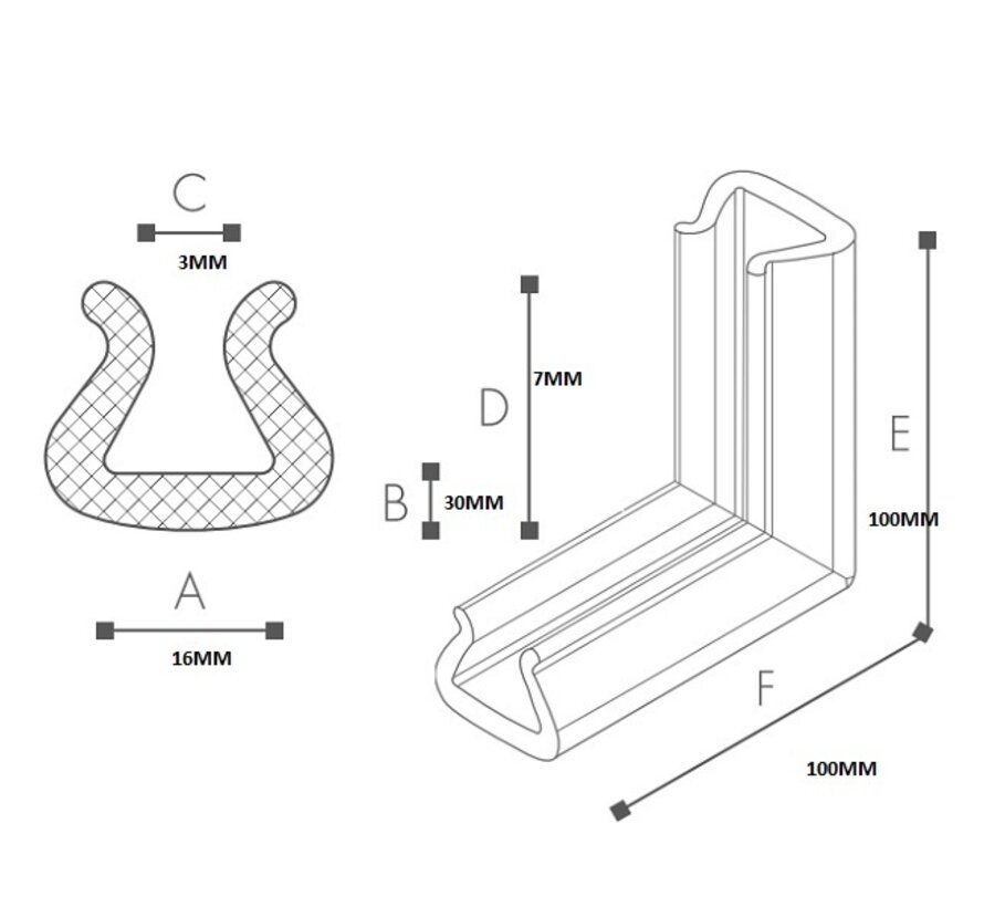 Schaumprofil Eckstück 3 - 16 mm x 100 mm x 7 mm Karton 900 Stück