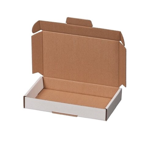 Briefkastenbox Wellpappe E-Welle 180 x 115 x 30 mm A6 Weiß - inklusive zusätzlichem Verschluss - Bündel mit 50 Versandkartons