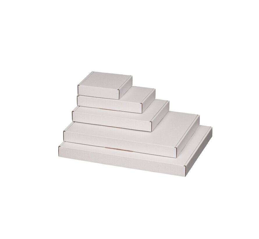 Briefkastenbox Wellpappe E-Welle 180 x 115 x 30 mm A6 Weiß - inklusive zusätzlichem Verschluss - Bündel mit 50 Versandkartons