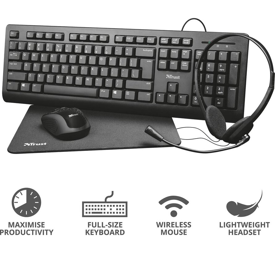Trust - Primo 4-in-1 Home Office Set - Headset + Tastatur (azerty) + Maus und Mauspad