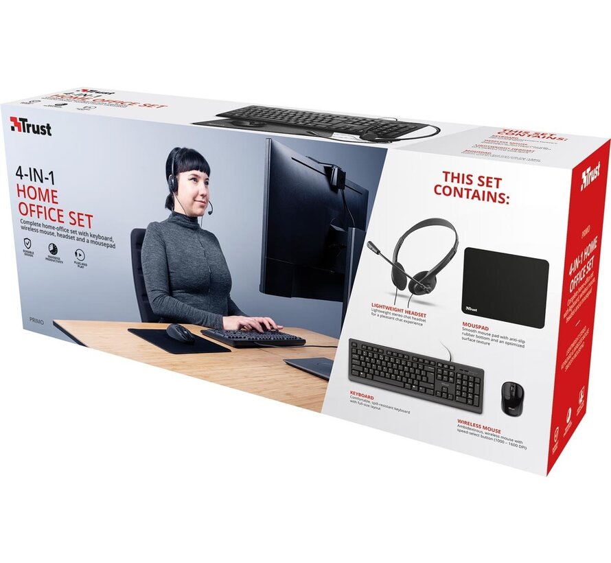 Trust - Primo 4-in-1 Home Office Set - Headset + Tastatur (azerty) + Maus und Mauspad