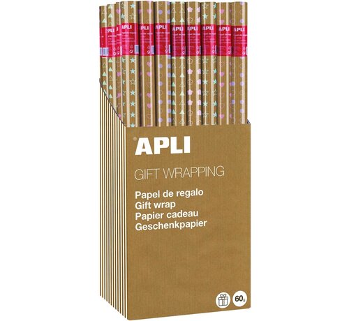 Apli Apli - Geschenkpapier Kraft - 70 cm x 2 m - Karton mit 55 Rollen
