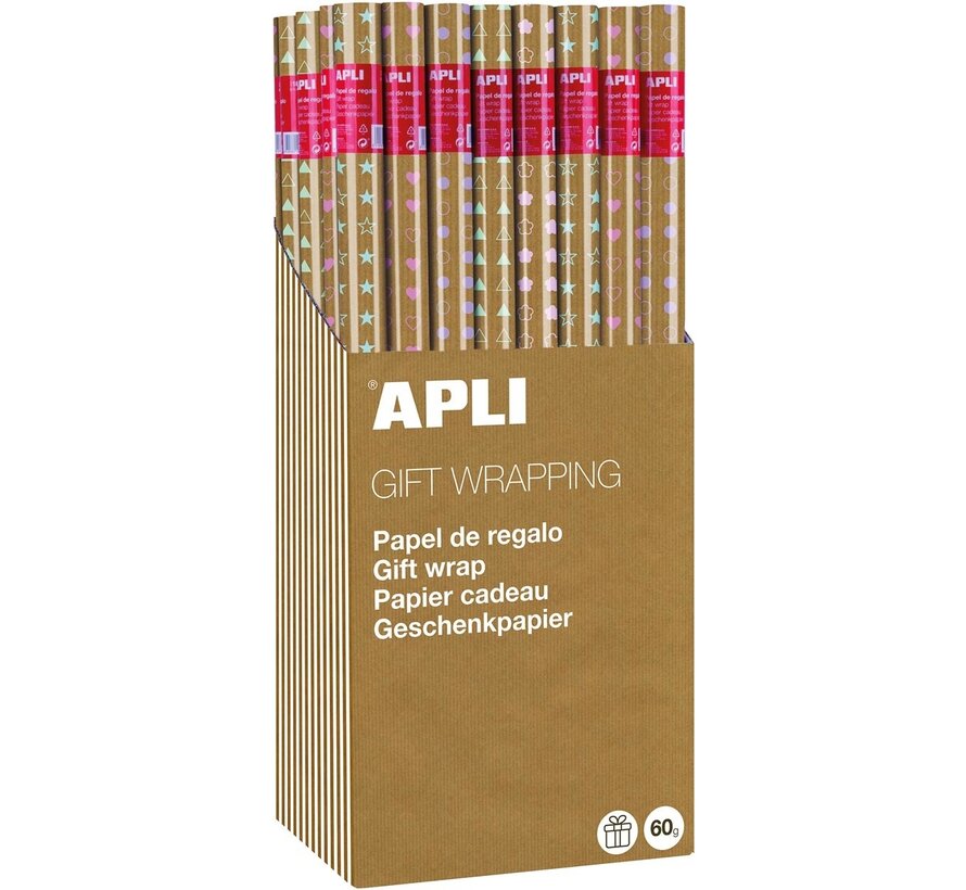 Apli - Geschenkpapier Kraft - 70 cm x 2 m - Karton mit 55 Rollen