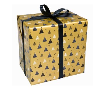 Geschenkpapier Thekenrolle - 200m x 50cm - 80gr/m² - Weihnachtsbäume - Gold/Schwarz