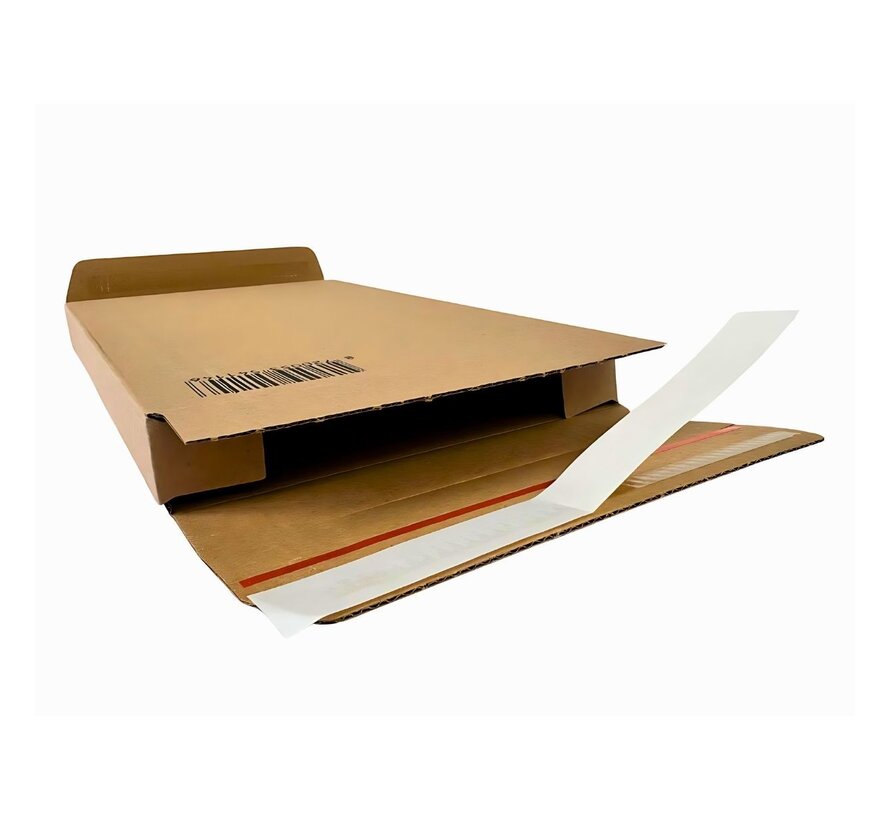 Briefkastenbox Wellpappe A4+ Braun - Doppelte Selbstklebende Verschluss - 350 x 250 x 28 mm - Bündel mit 25 Stück
